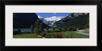 Mountains surrounding a lake, Lake Louise, Canadian Rockies, Alberta, Canada