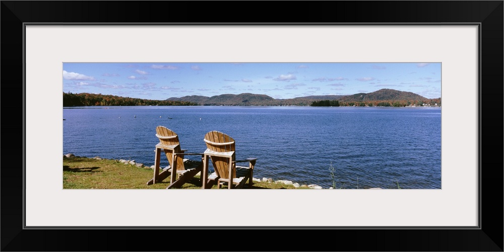 New York State, Adirondack Mountains, Fourth Lake, Chairs on a lawn