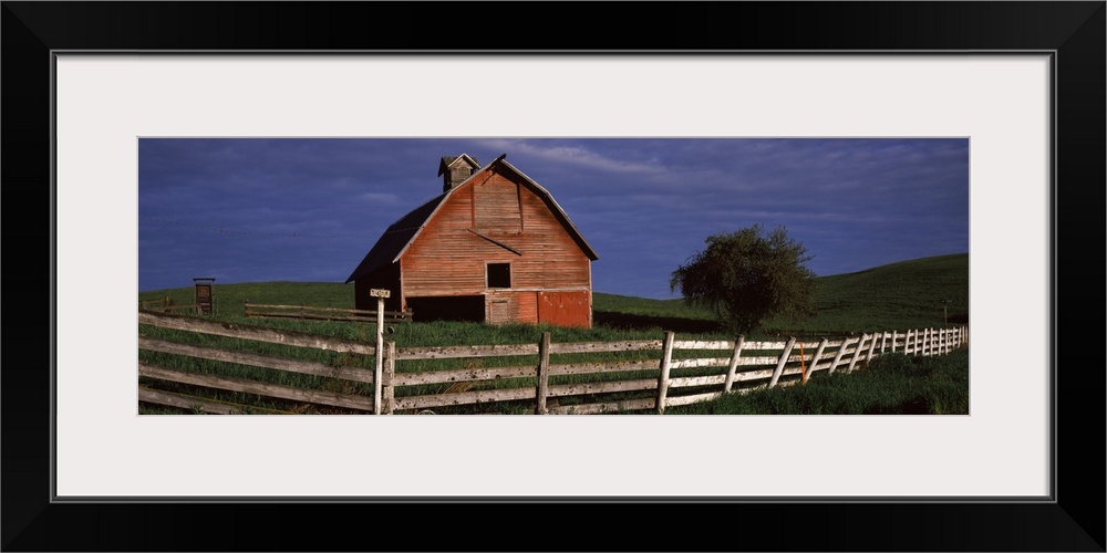 Old barn with a fence in a field, Palouse, Whitman County, Washington State,