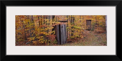 Outhouses in a forest, Adirondack Mountains, New York State