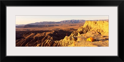 Person camping on a cliff, Anza Borrego Desert State Park, California