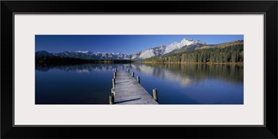 Pier over a lake, Hector Lake, Mt John Laurie, Rocky Mountains, Kananaskis Country, Calgary, Alberta, Canada