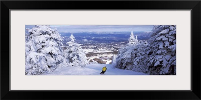 Rear view of a person skiing, Stratton Mountain Resort, Stratton, Windham County, Vermont