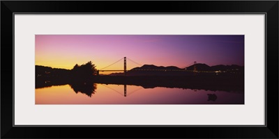 Reflection Of A Suspension Bridge On Water, Golden Gate Bridge, San Francisco, California