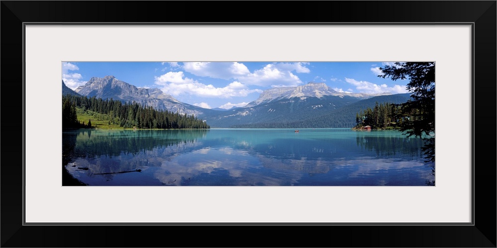 Reflection of mountain on water, Emerald Lake, Yoho National Park, British Columbia, Canada.