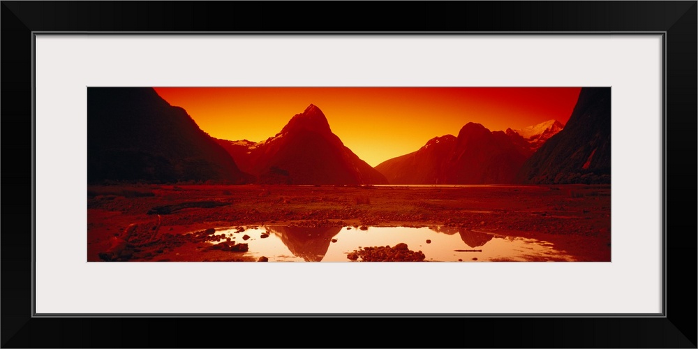 Reflection of mountains in a lake, Mitre Peak, Milford Sound, Fiordland National Park, South Island, New Zealand