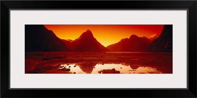 Reflection of mountains in a lake, Mitre Peak, Milford Sound, Fiordland National Park, South Island, New Zealand