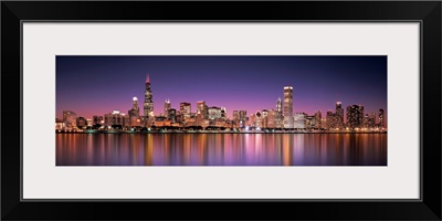 Reflection of skyscrapers in a lake, Lake Michigan, Digital Composite, Chicago, Cook County, Illinois