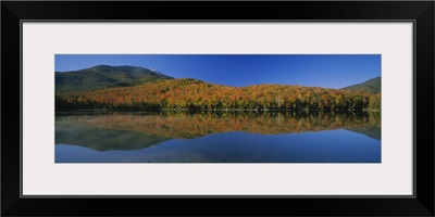 Reflection of trees and hill in a lake, Heart Lake, Adirondack, New York State