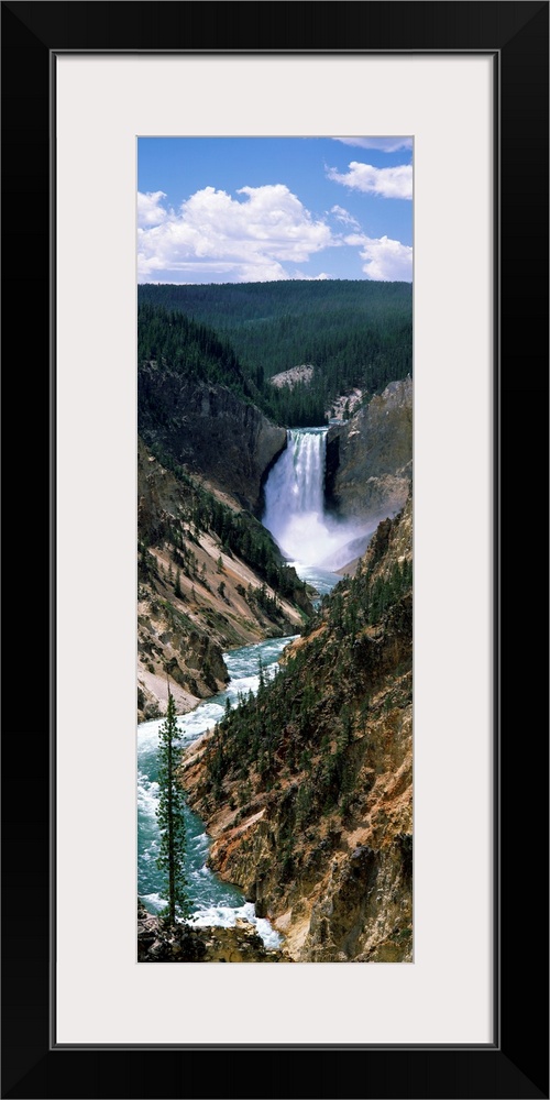 Vertical panoramic of a large waterfall at Yellowstone National Park in Wyoming.