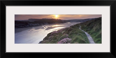 River flowing at sunset Porth Newquay Cornwall England