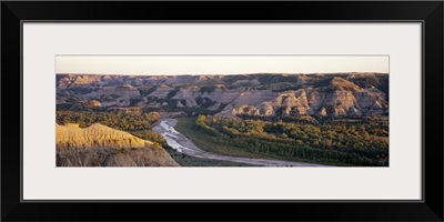 River passing through a landscape, Little Missouri River, Badlands, Theodore Roosevelt National Park, North Dakota