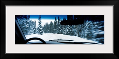 Road viewed from a car, Spray Lakes Road, Kananaskis Country, Alberta, Canada