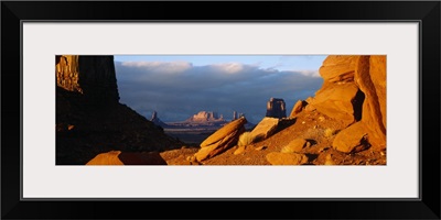 Rock formations on a landscape, Valley of the Gods, San Juan County, Utah