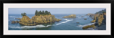 Seastacks and flagged trees seen from Thunder Cove, Brookings, Oregon