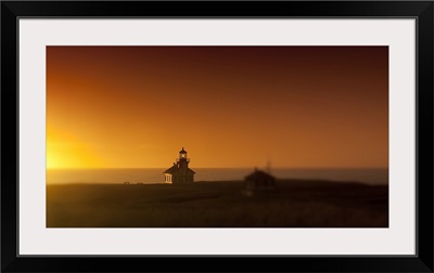 Silhouette of a lighthouse at sunset, Point Cabrillo Light, Fort Bragg, Mendocino County, California