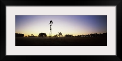 Silhouette of a windmill in a field, Cowaramup, Shire of Augusta-Margaret River, Western Australia, Australia