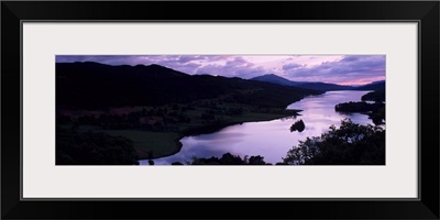 Silhouette of cliffs at sunset, Loch Tummel, Pitlochry, Perth And Kinross, Scotland