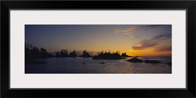 Silhouette of kayaks in the sea, Clayoquot Sound, Vancouver Island, British Columbia, Canada