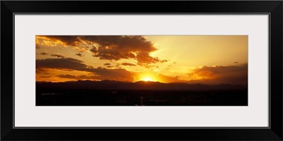Silhouette of mountains at sunrise, Denver, Colorado,