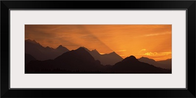 Silhouette of mountains at sunset, European Alps, Bavaria, Germany