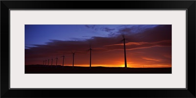 Silhouette of windmills in a field, Cowley Wind Farm, Cowley, Alberta, Canada