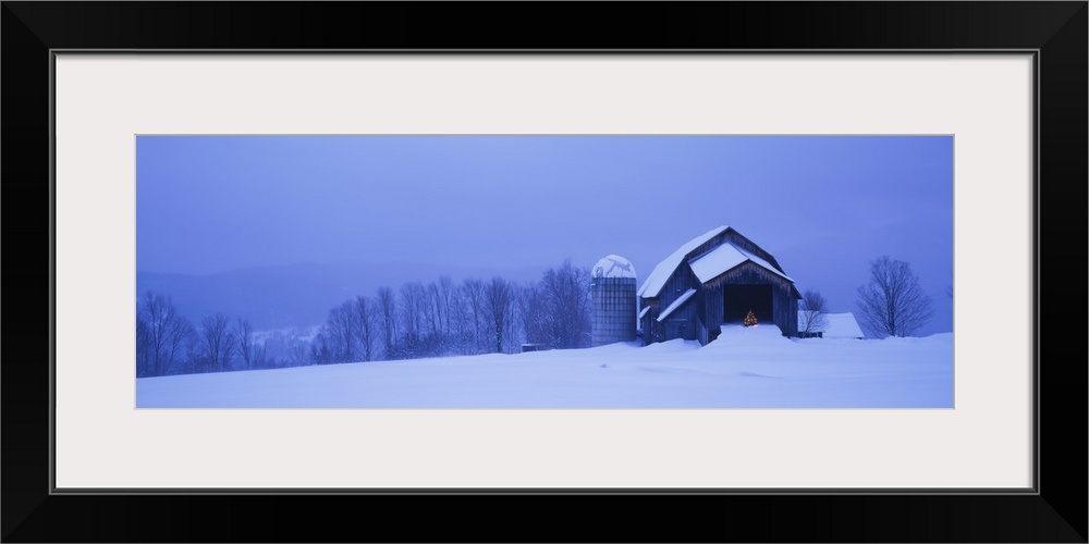 Silo on a snowcapped landscape, Vermont, New England