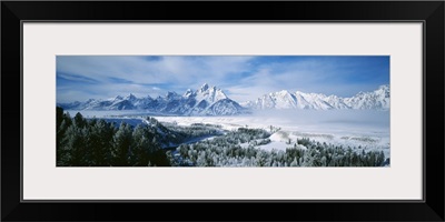 Snow-capped mountains in Grand Teton National Park, Wyoming.