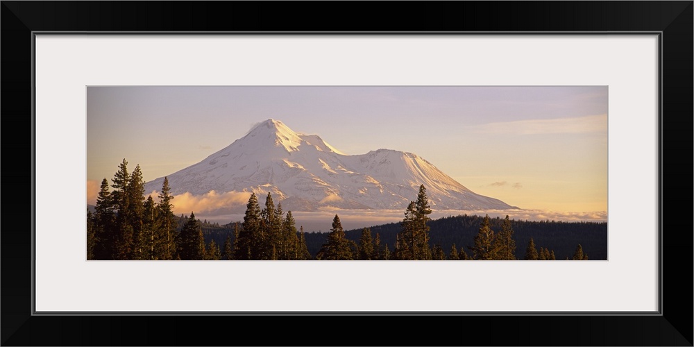 Snowcapped mountain at dusk, Mt Shasta, California