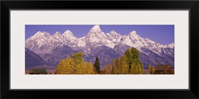 Snowcapped mountain range on a landscape, Teton Range, Grand Teton National Park, Wyoming