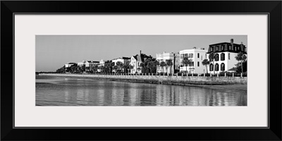 South Carolina, Charleston, View of buildings along the waterfront (Black And White)