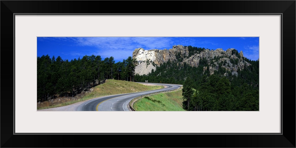 A panorama of South Dakota's famous sculpture Mount Rushmore.