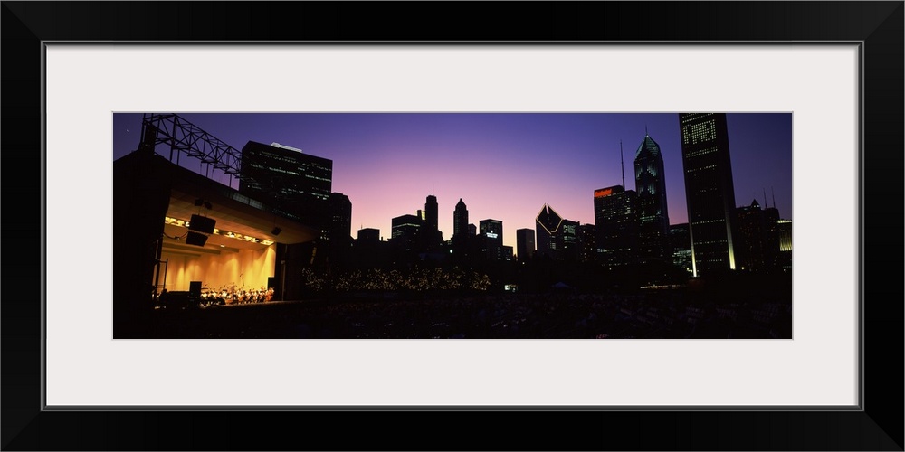 Stage lit up at night, Grant Park, Chicago, Illinois