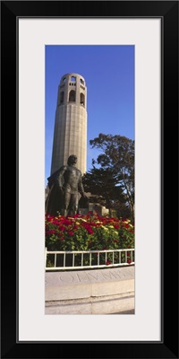 Statue of Christopher Columbus in front Coit Tower, San Francisco, California