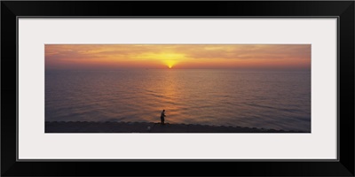 Sunset over a lake, Lake Michigan, Chicago, Cook County, Illinois
