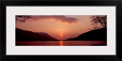 Sunset over a lake Loch Leven Ballachulish Lochaber Highlands Region Scotland