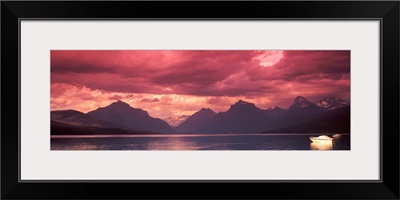 Sunset over a lake, McDonald Lake, US Glacier National Park, Montana