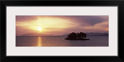 Sunset over a lake, Yomegashima Island, Lake Shinji, Matsue, Shimane Prefecture, Chugoku Region, Honshu, Japan