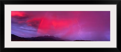 Sunset With Lightning And Rainbow Four Peaks Mountain AZ