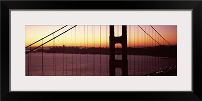 Suspension bridge at sunrise, Golden Gate Bridge, San Francisco Bay, San Francisco, California,