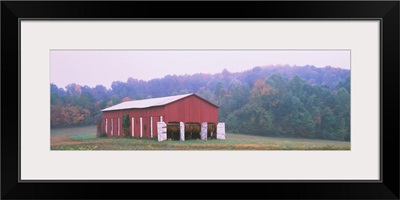 Tobacco Drying in a Red Barn in a field, Kentucky