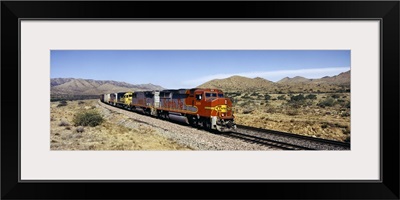 Train on a railroad track, Santa Fe Railroad, Arizona