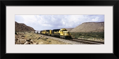 Train on a railroad track, Santa Fe Railroad, Route 66, Valentine, Arizona