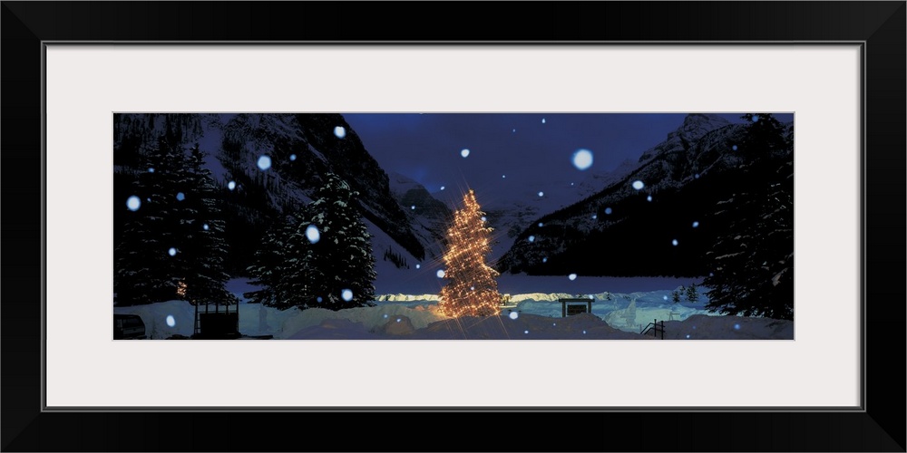 Tree With Lights And Chateau, Lake Louise, Alberta, Canada