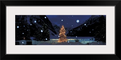 Tree With Lights And Chateau, Lake Louise, Alberta, Canada