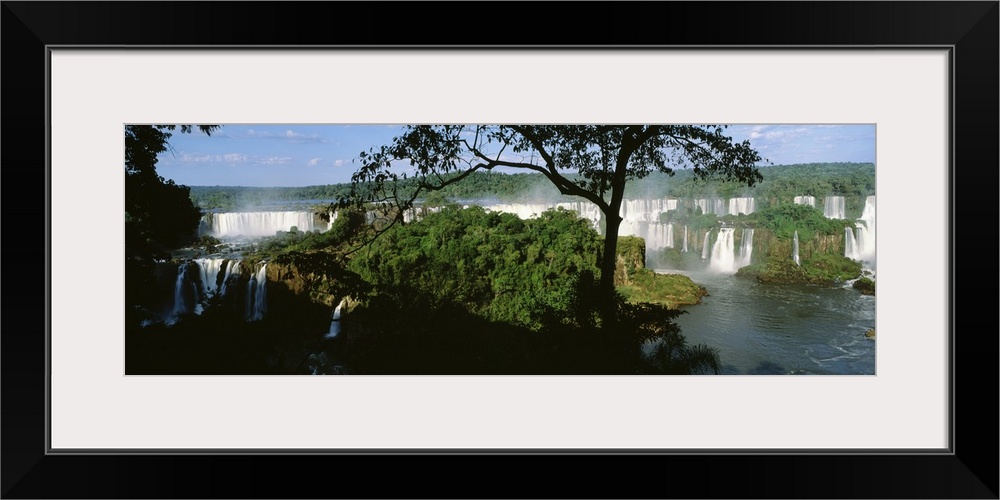 Trees in front of a waterfall, Iguacu Falls, Iguacu National Park, Brazil