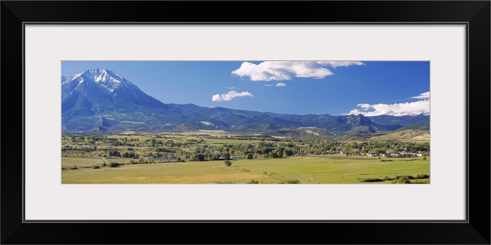 Trees on a landscape and a mountain peak in the background, Spanish Peaks, La Veta, Huerfano County, Colorado