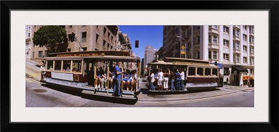 Two cable cars on a road, San Francisco, California