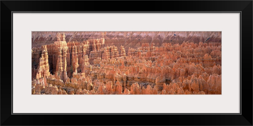 Panoramic, aerial photograph on a big canvas of the jagged rock formations of the Grand Canyon, taken from Bryce Canyon Na...