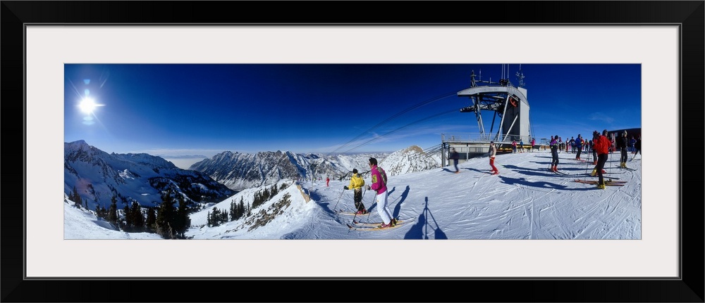 Panoramic photo on canvas of people skiing on a snowy mountain in Utah.